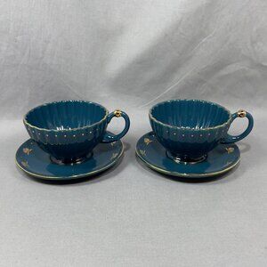 Anthropologie The Met X Ceramic Stoneware Teacup & Saucer Scalloped Silhouette